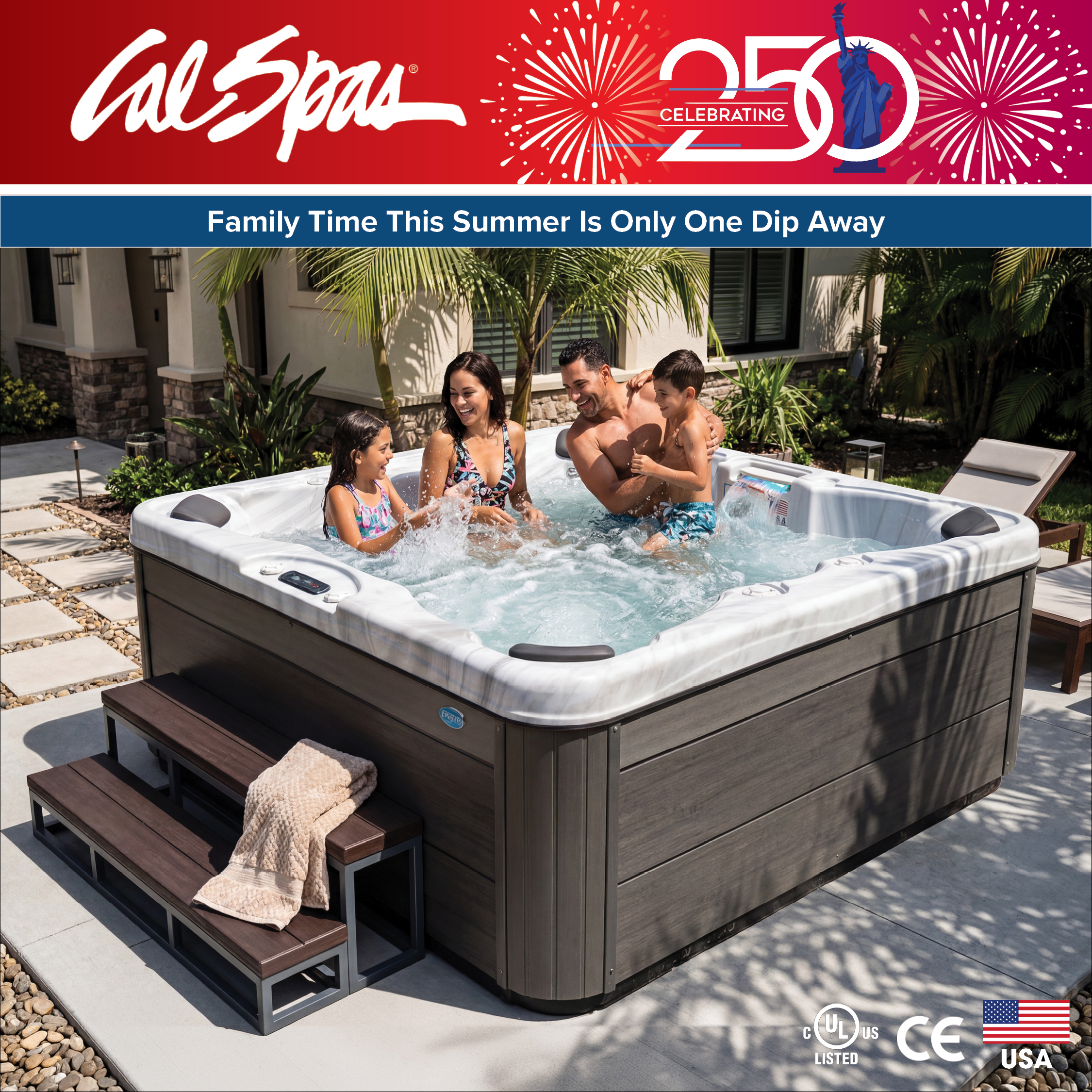 Calspas hot tub being used in a family setting - Edinburg